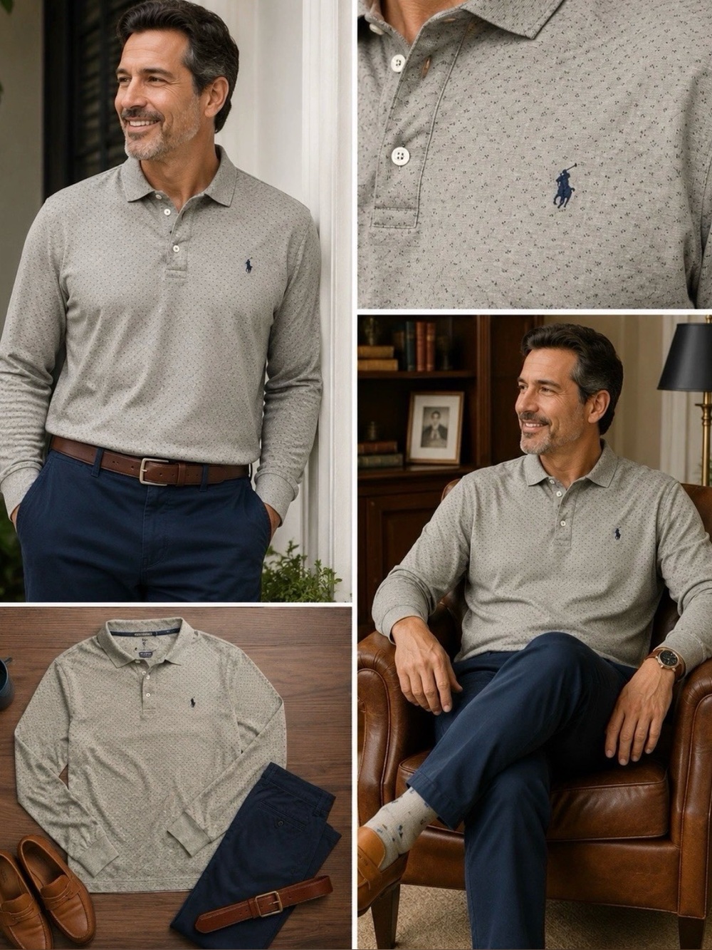 Polo Ralph Lauren Men’s Custom Slim Fit Long Sleeve Gray Polo XL Preppy Dad Cozy